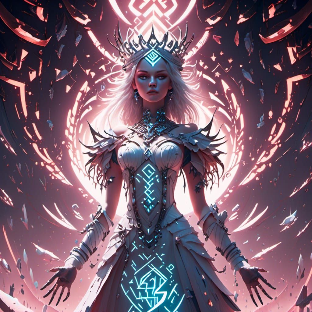 Epic Queen of Darkness with Glowing Runes