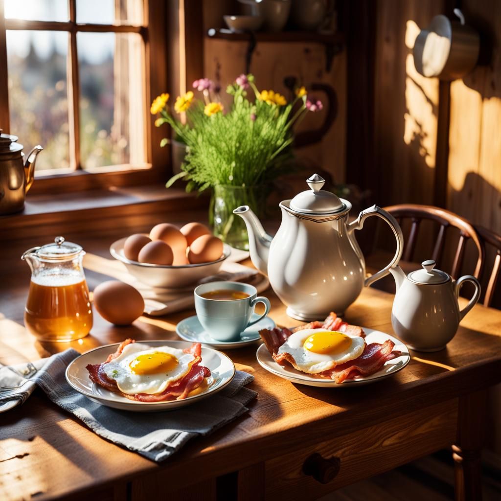 Cozy Kitchen Still Life: Bacon and Eggs