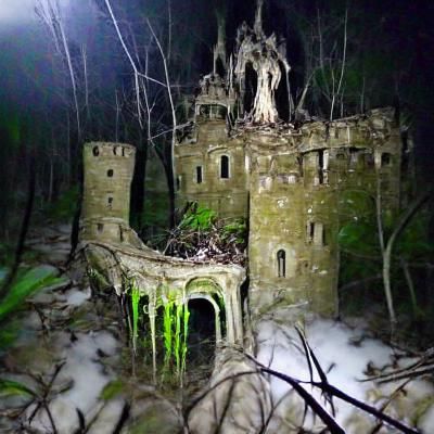 Eerie Decaying Castle in Forbidden Woods