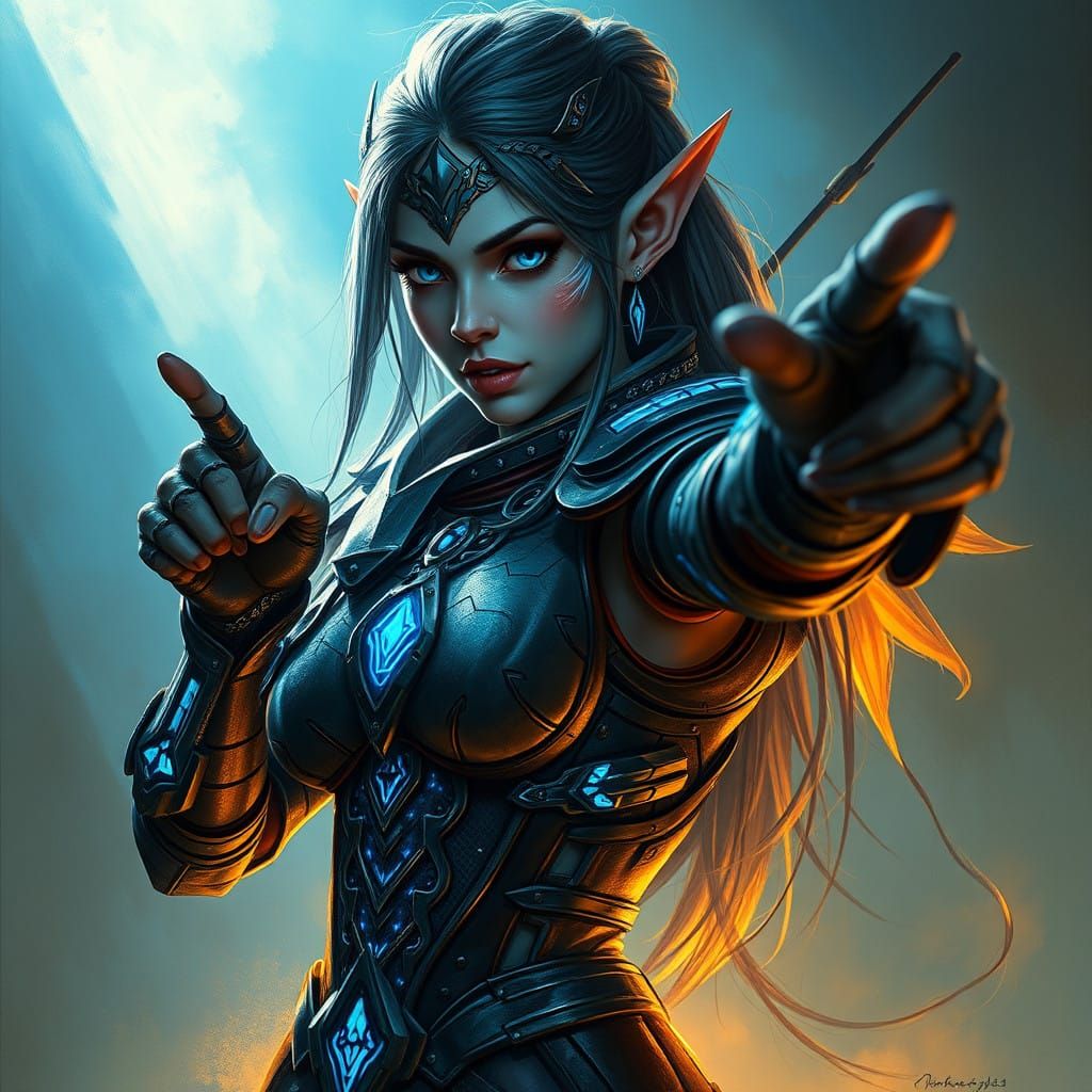 Mystical Bio-Mechanical Warrior in Radiant Armor