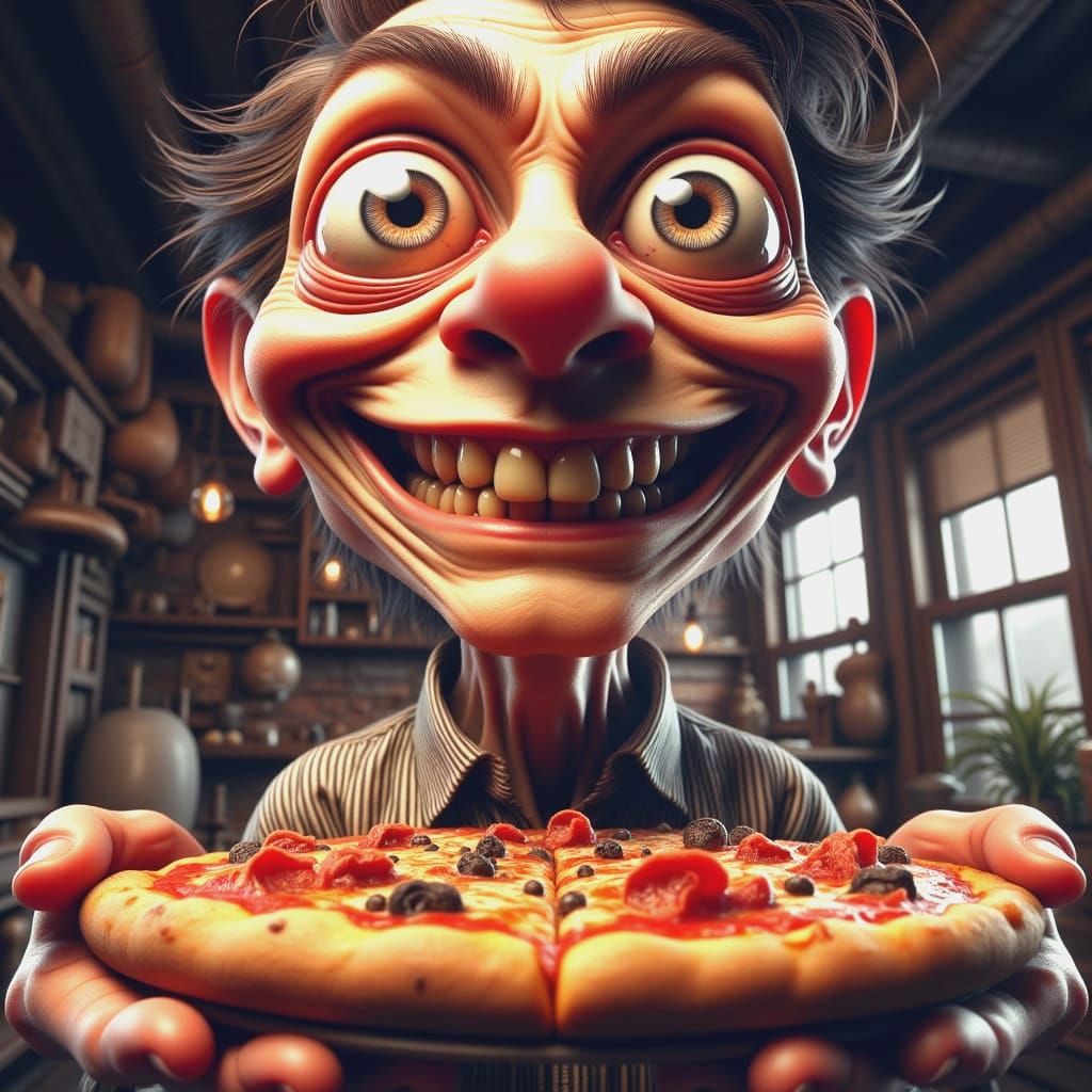 Cartoon Man's Satisfied Pizza Moment