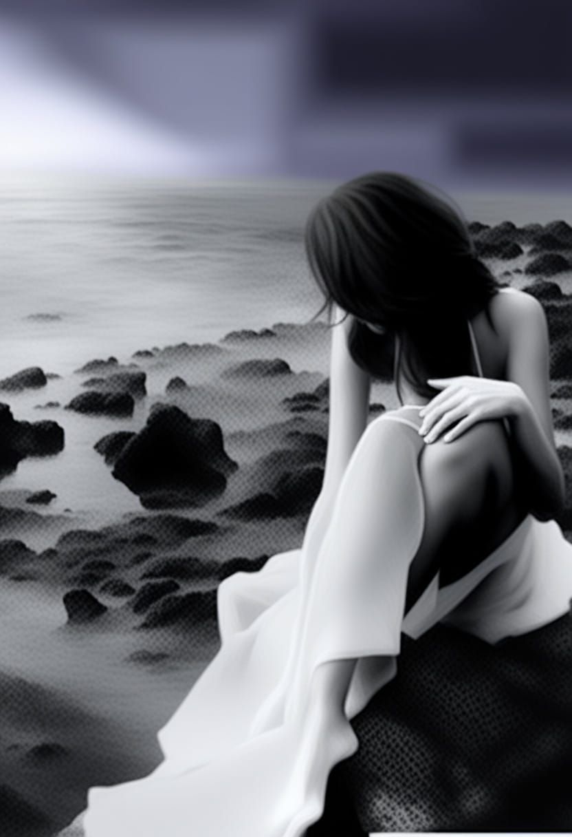 Serene Island Goddess in Impressionist Style