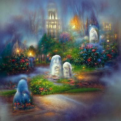 Graveyard Ghosts Remember Lives, Kinkade Style