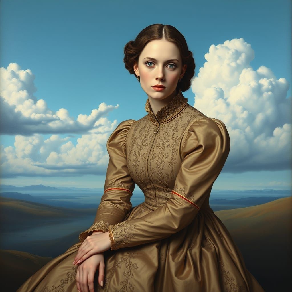 Surrealist Goddess in Dreamlike Landscape
