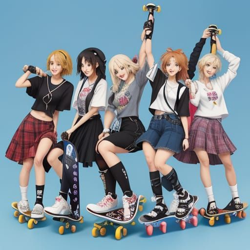 Cute Puppy Dogs Riding Skateboards in Anime Style