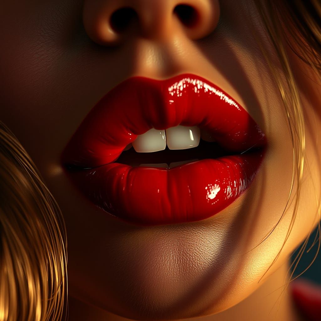 Luscious, Bold Crimson Lips in Hyper-Realistic Style