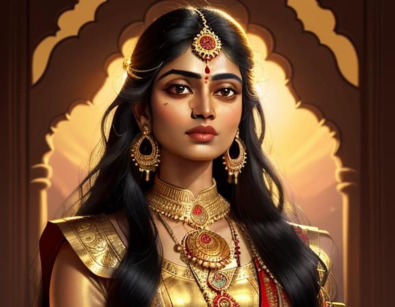 Divine Maa Durga Portrait in Traditional Indian Art