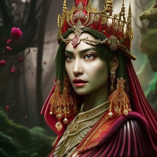 Princess in Ruby Armor: Detailed Fantasy Portrait