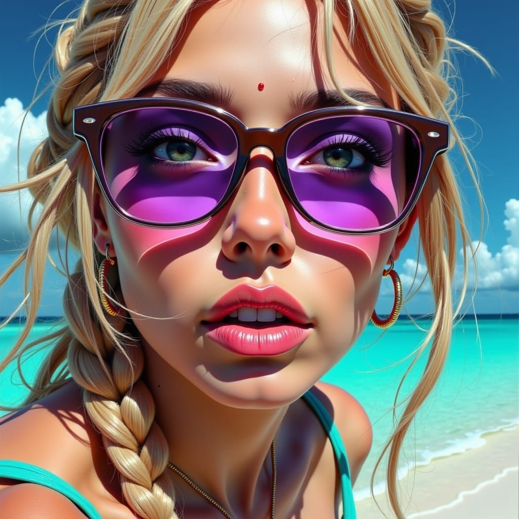 Sassy Woman Portrait with Violet Glasses in Hypermaximalist ...