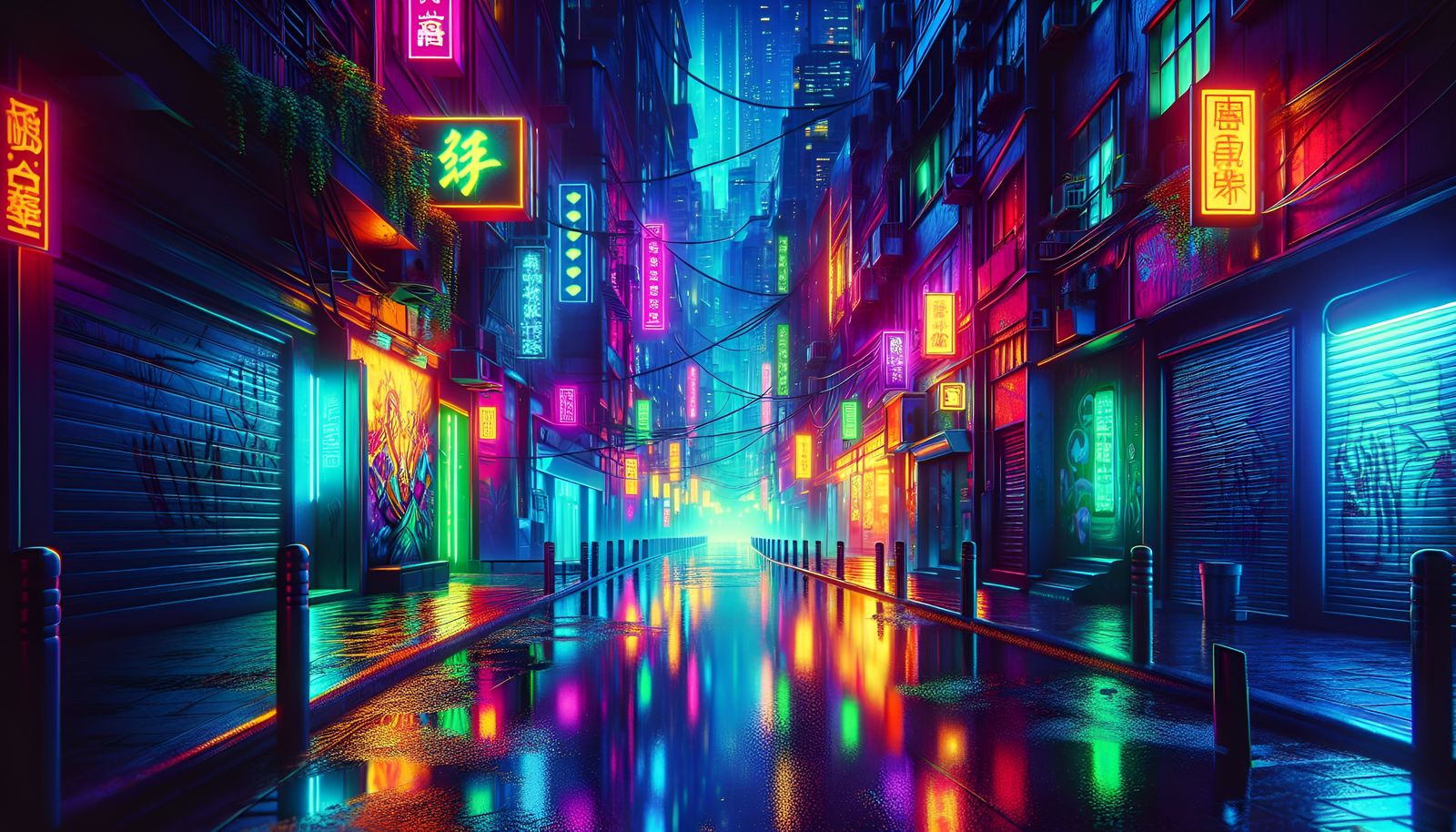 Neon Cityscape at Night in Cyberpunk Style