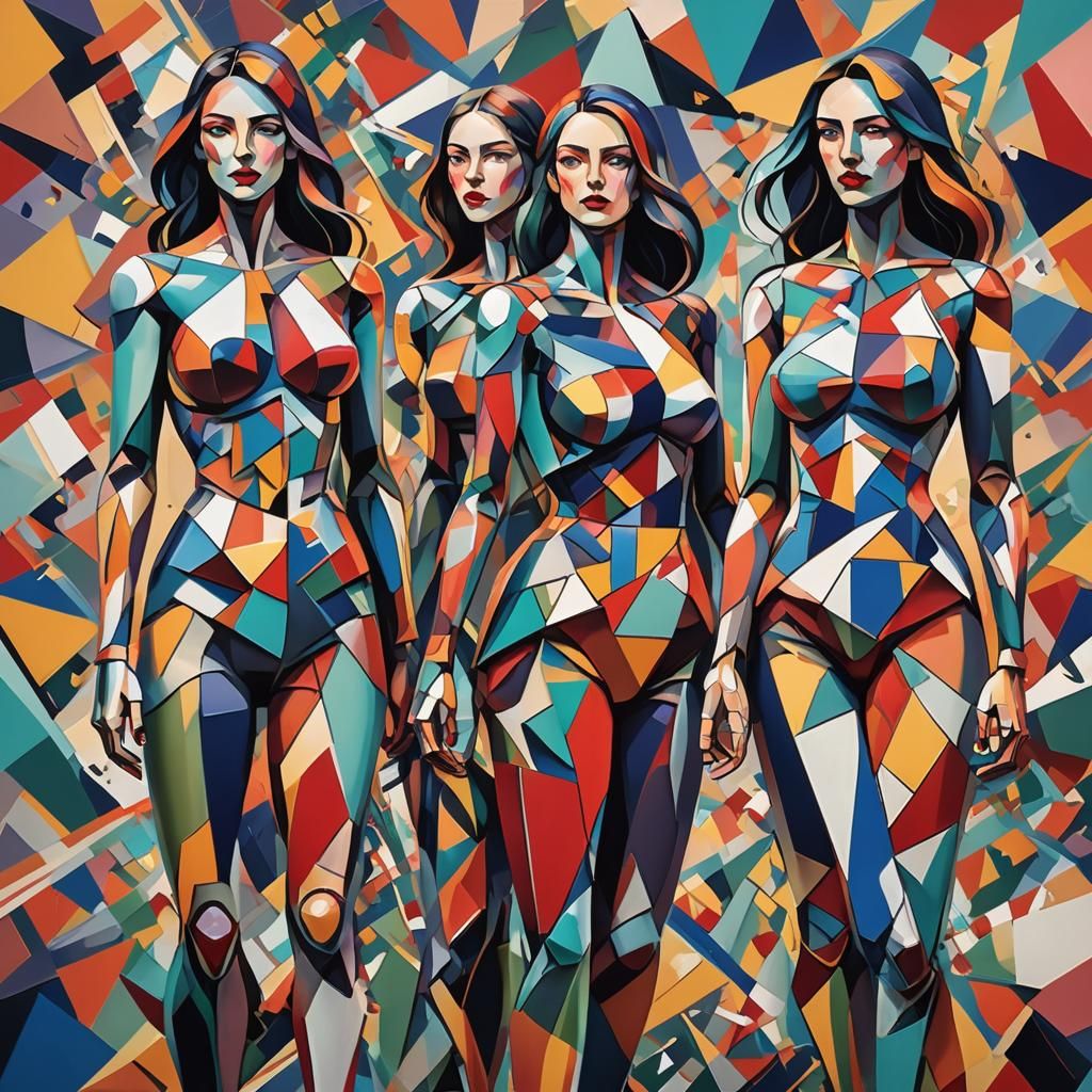 Cubist Figures in Vibrant Geometric Composition
