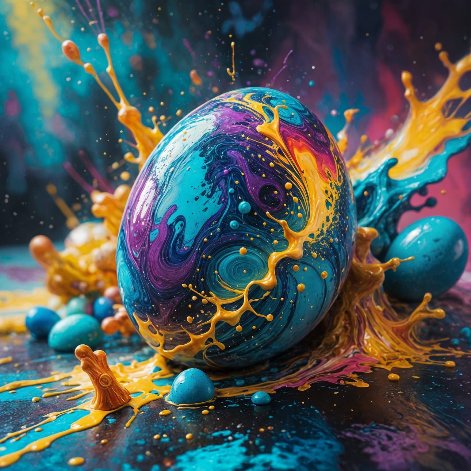 Vibrant Dreamcore Easter Egg in Swirling Paint