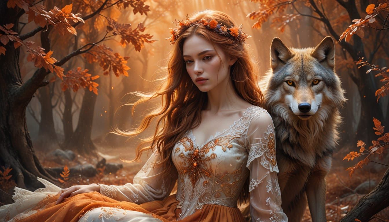 Crimson Wolf Rider in Ethereal Watercolor Style