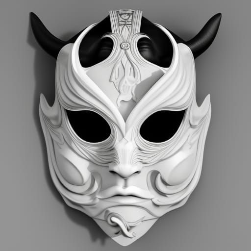 Cyberpunk Oni Mask in Art Nouveau Style