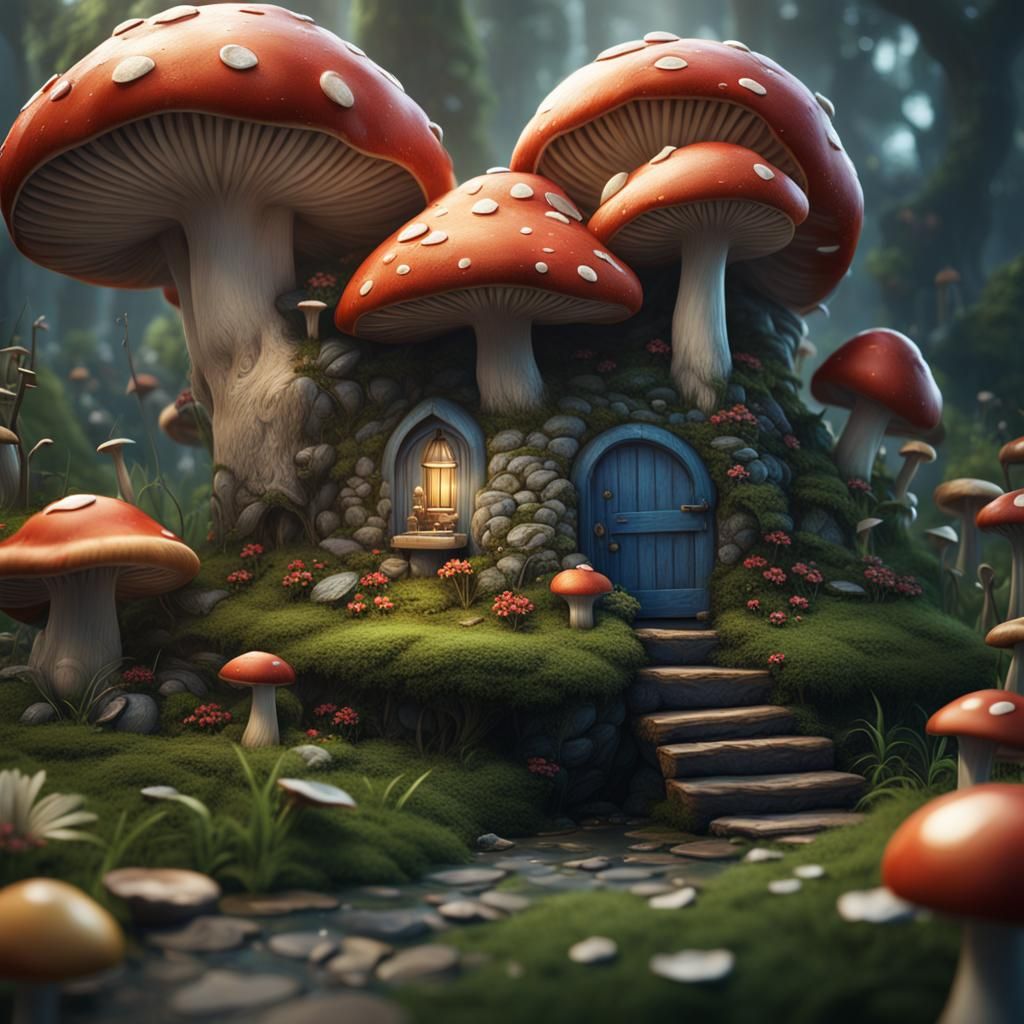 Mushroom House for Garden Gnomes: Fantasy Concept Art