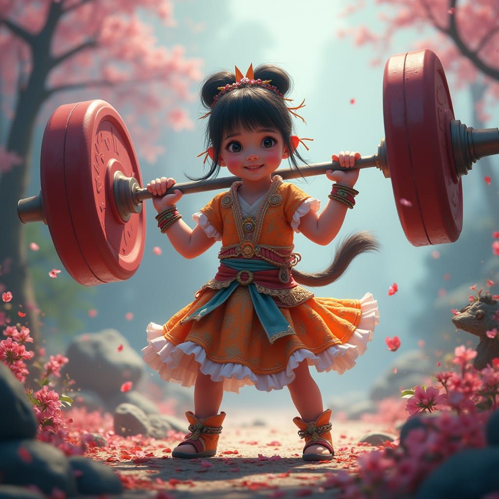 Girl Lifts 500kg in Fantastical Landscape