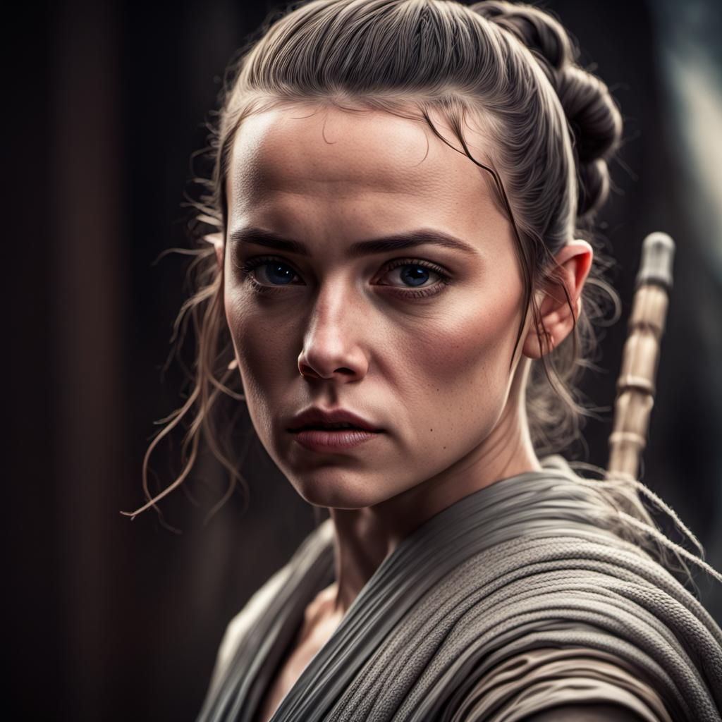 Hyperrealistic Portrait of Rey Skywalker in HDR