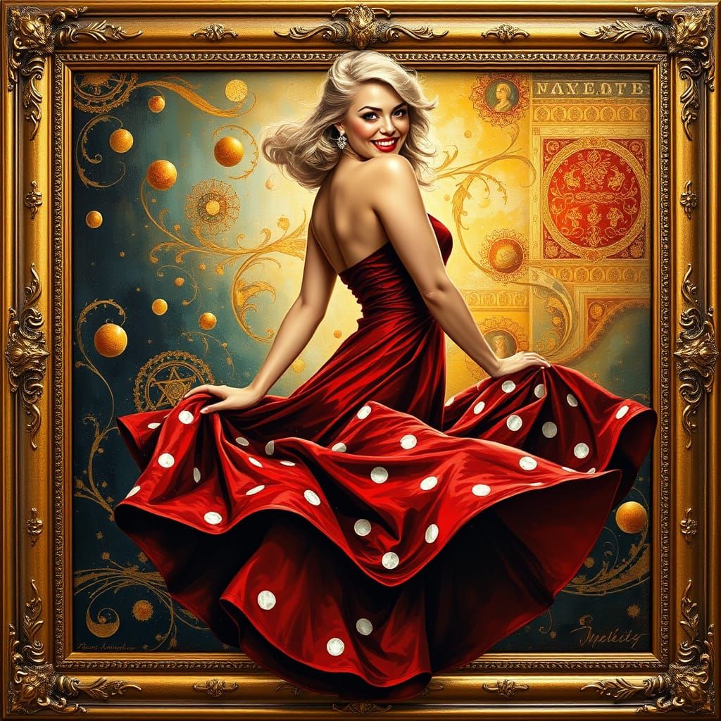 Sultry Rockabilly Goddess in Lavish Golden Frame