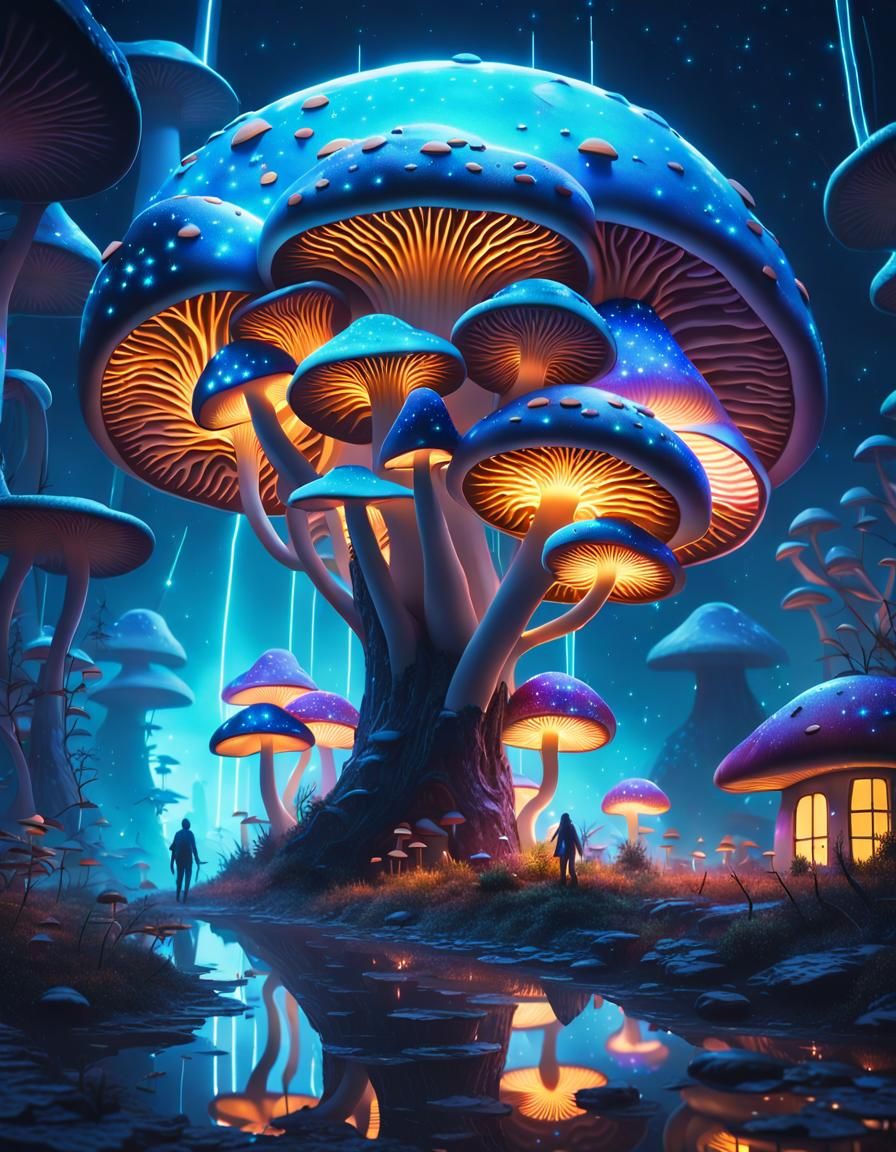 Glowing Futuristic Mushroom Cluster Concept Art