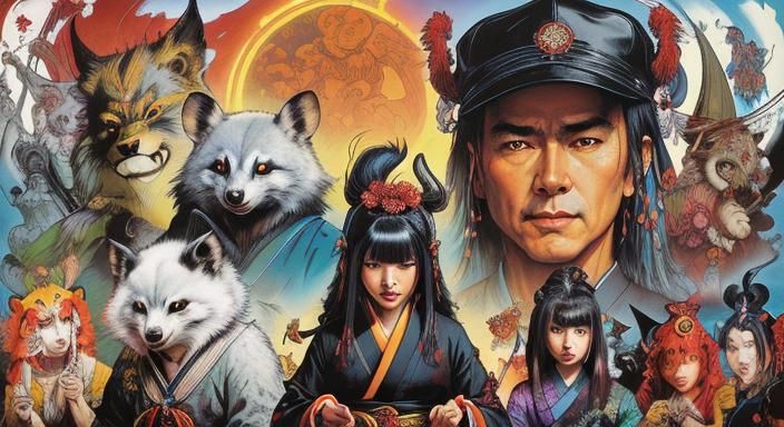 Japanese Folklore Creatures in Neo-Noir Comic Art