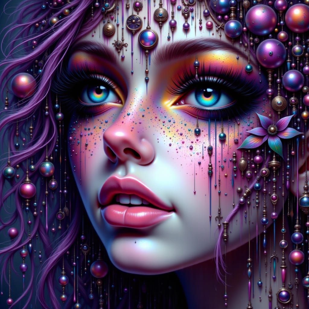 Woman with Black and Orange Lips in Mystical Ink