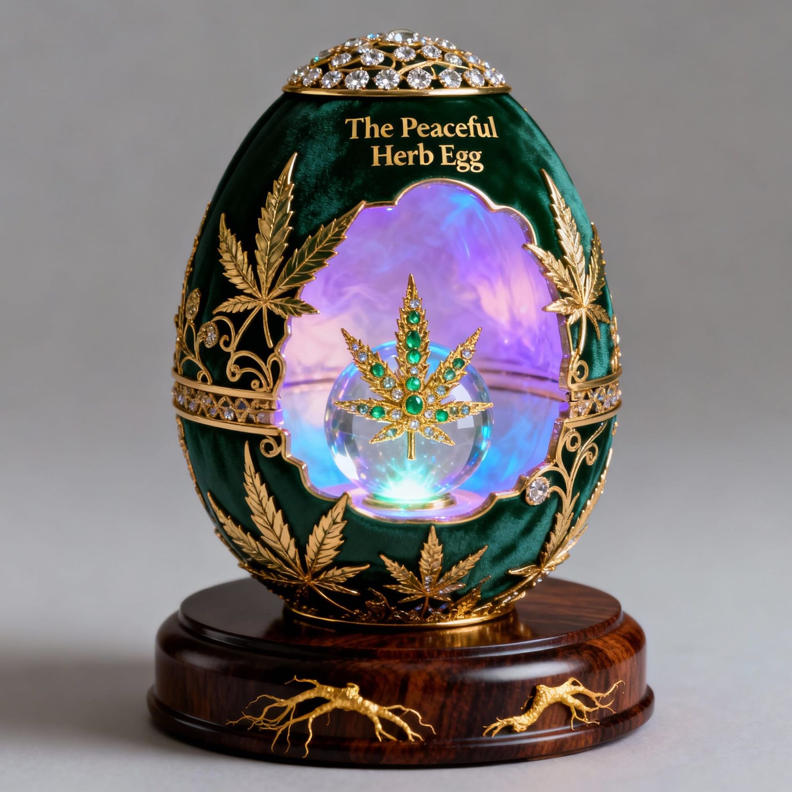 Fabergé Egg 'Peaceful Herb' in Golden Filigree & Emeralds