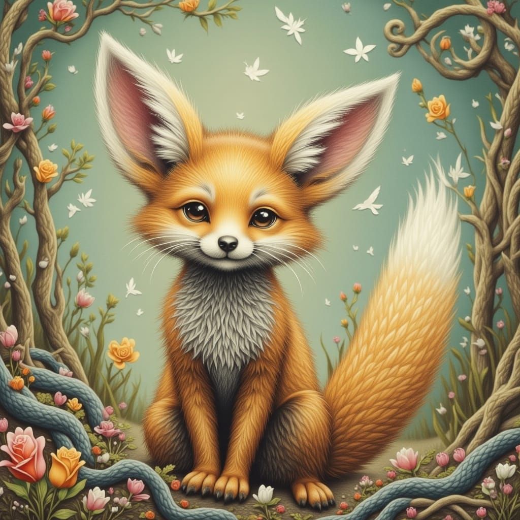 Fennec Fox in Knotwork Sketch Style