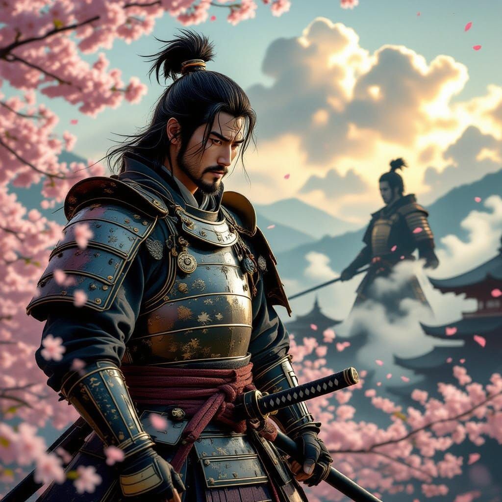 Majestic Samurai Warrior Lost in Japanese Landscape