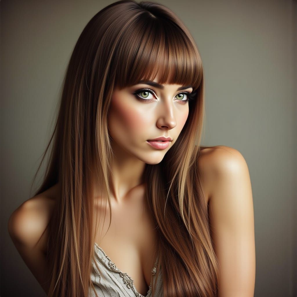 Beautiful Woman with Long Hair and Bangs