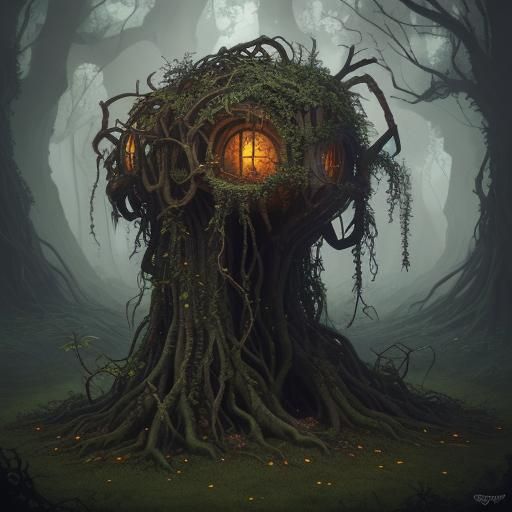 Grotesque Plant Entity in Ruined Asylum