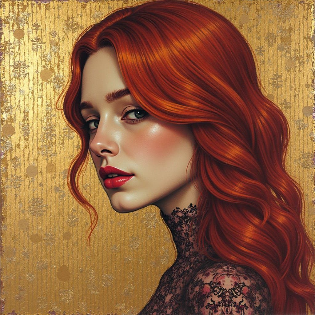 Abstract Portrait with Gold Leaf and Textured Overlay