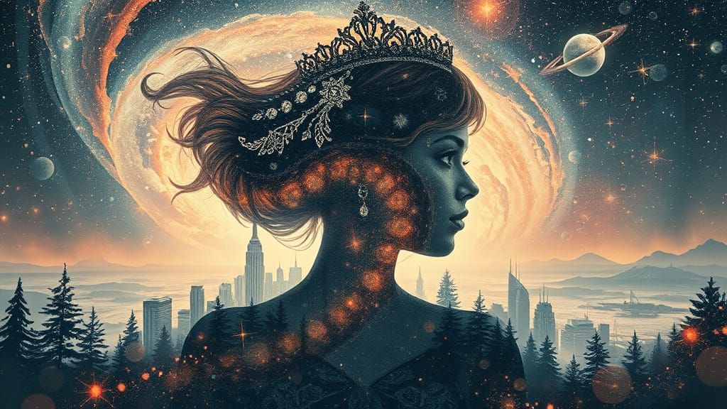 Celestial Princess Amidst Whirling Vortex of Wonder