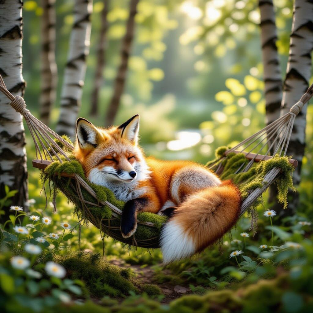 Red Fox Relaxing in Forest Hammock: Wildlife Photography