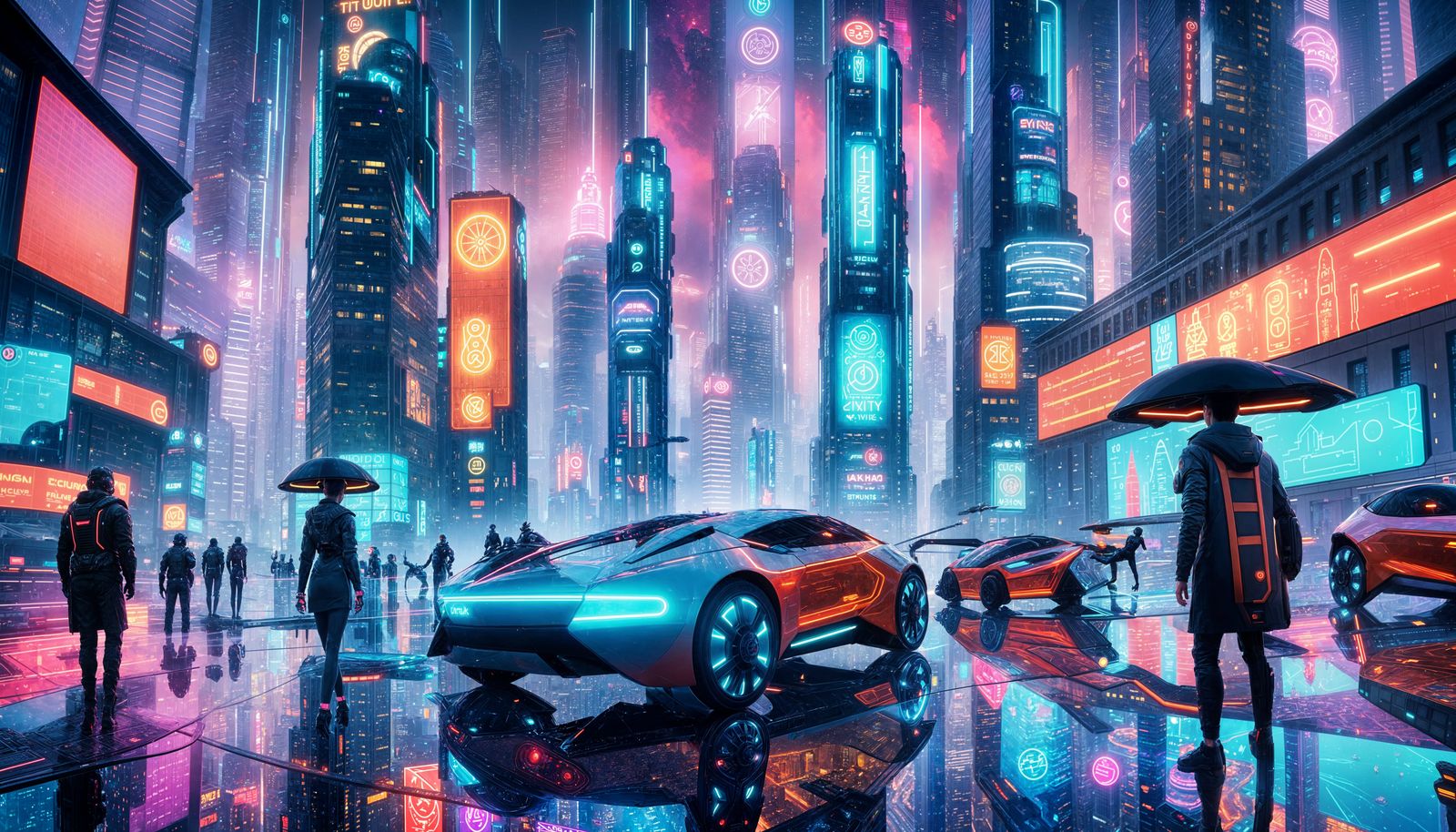 Futuristic Metaverse Cityscape with Avatars in Digital Art