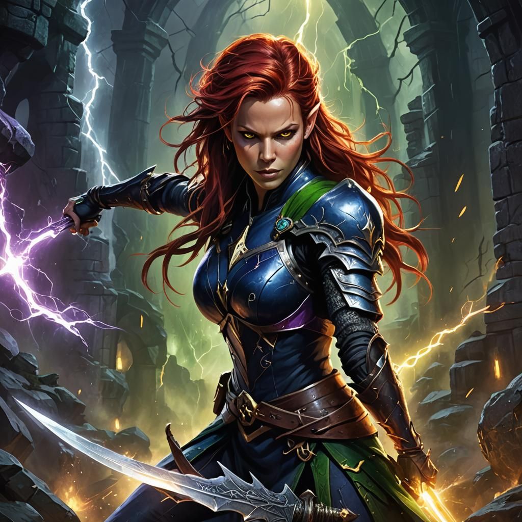 Elf Warrior with Red Hair in Dark Fantasy Art