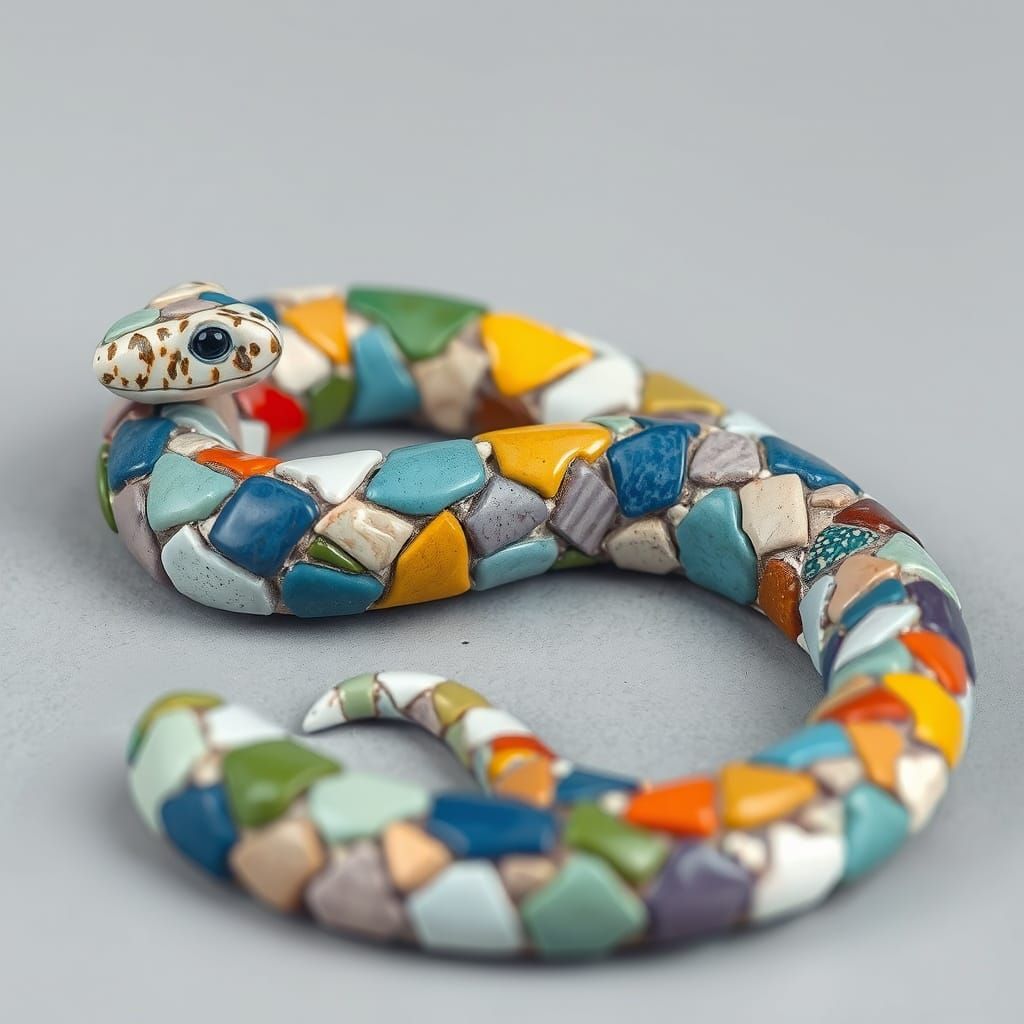 Snake Encrusted in Vibrant Shattered Ceramics