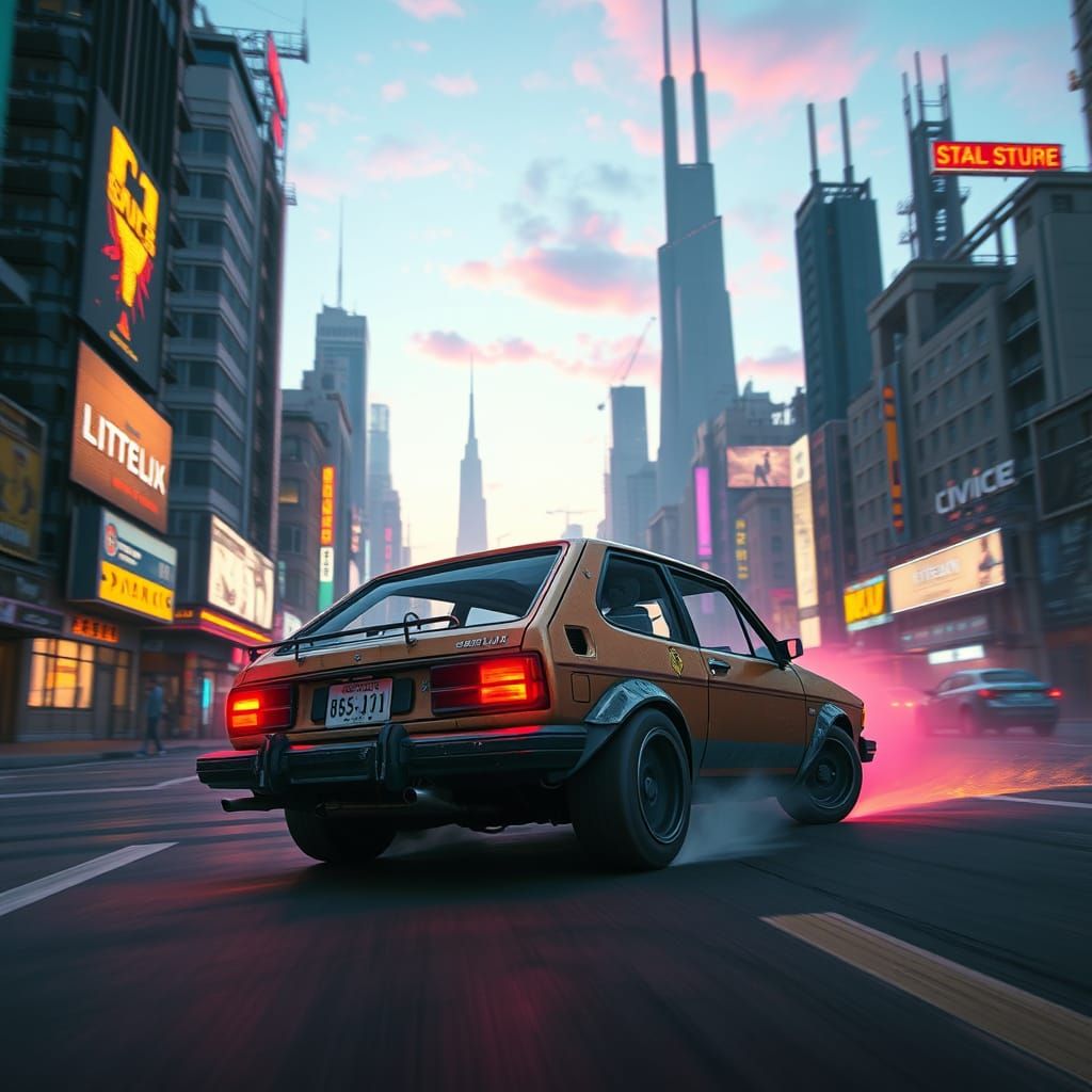 Retro Futuristic Speedster in Cyberpunk City