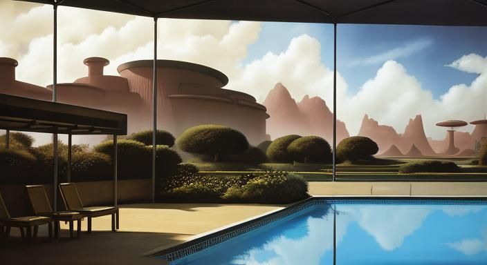 Hyperrealistic Camel Pool in Bauhaus Style