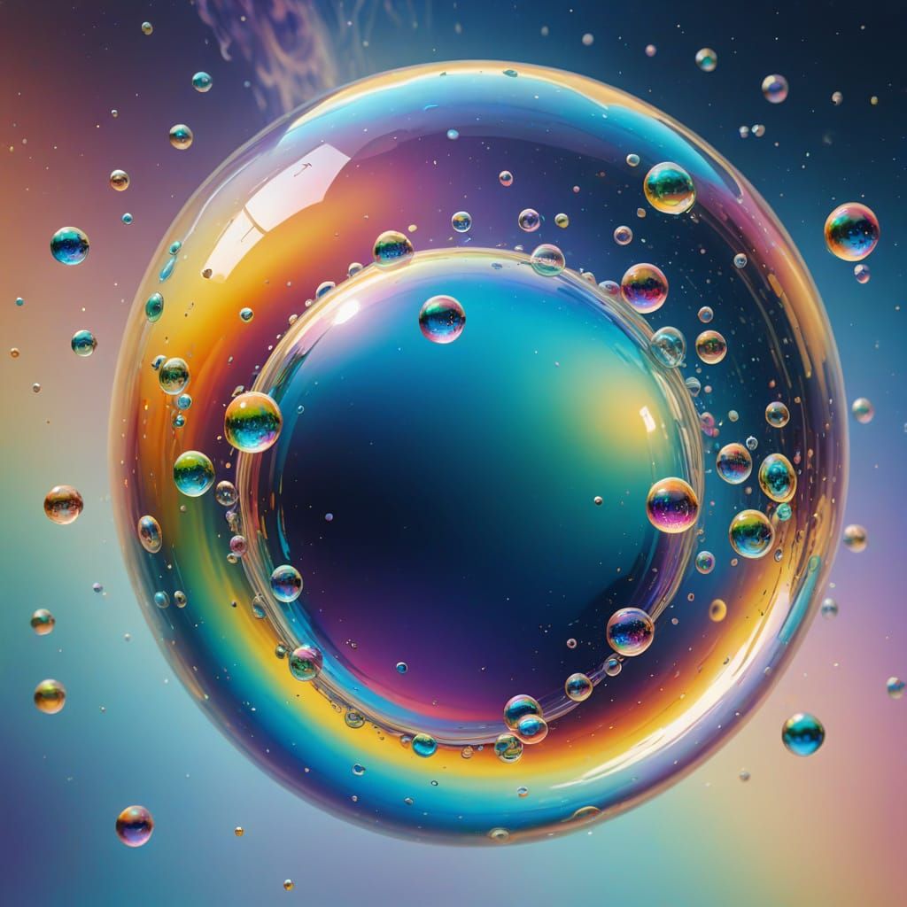 Iridescent Rainbow Bubble in Space: Surreal Oil Painting