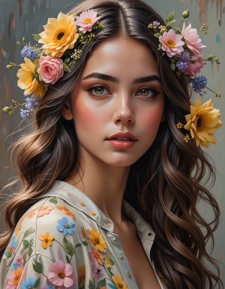 Vibrant Hyperrealist Portrait of a Smiling Girl