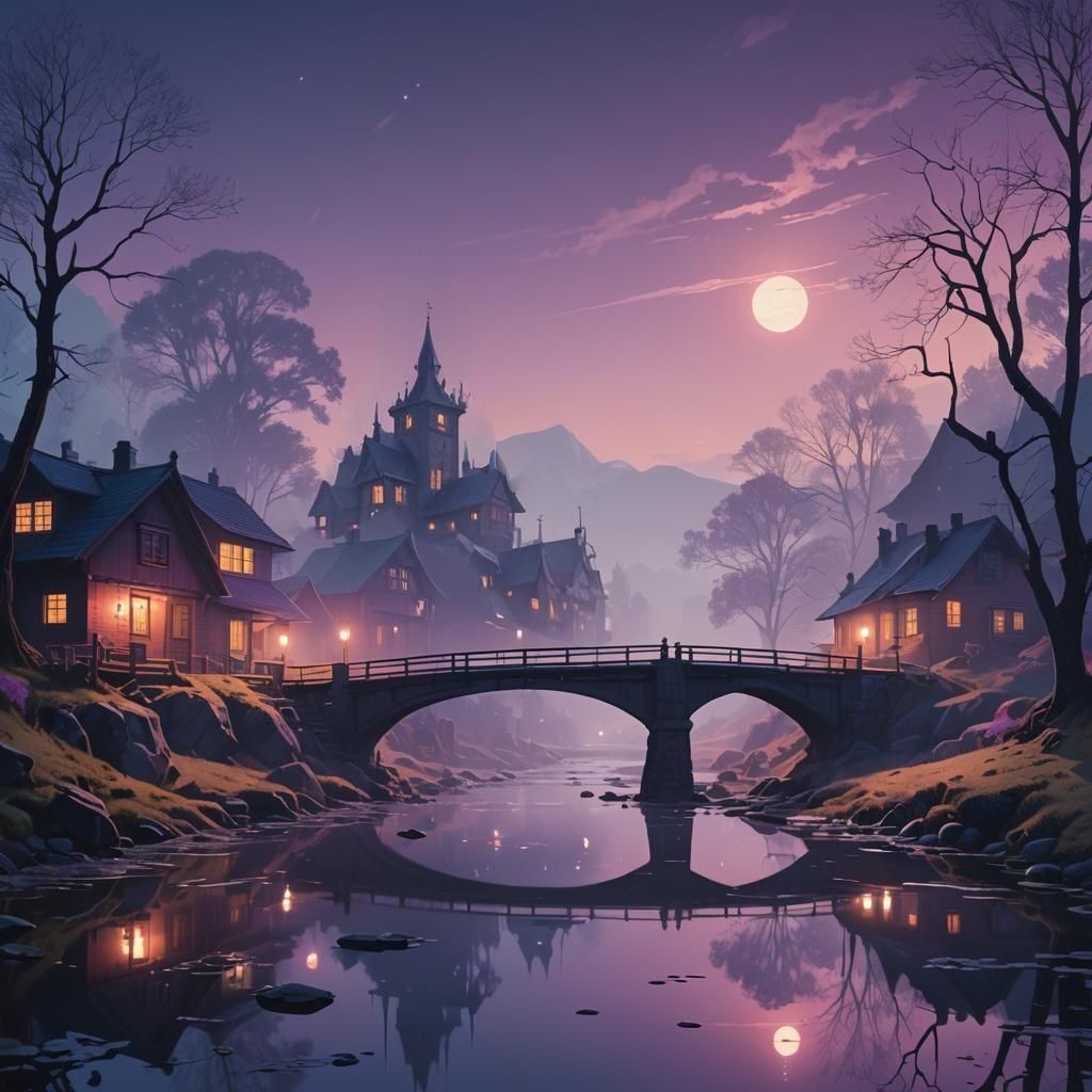 Foggy Village Bridge Matte Painting in Unreal Engine