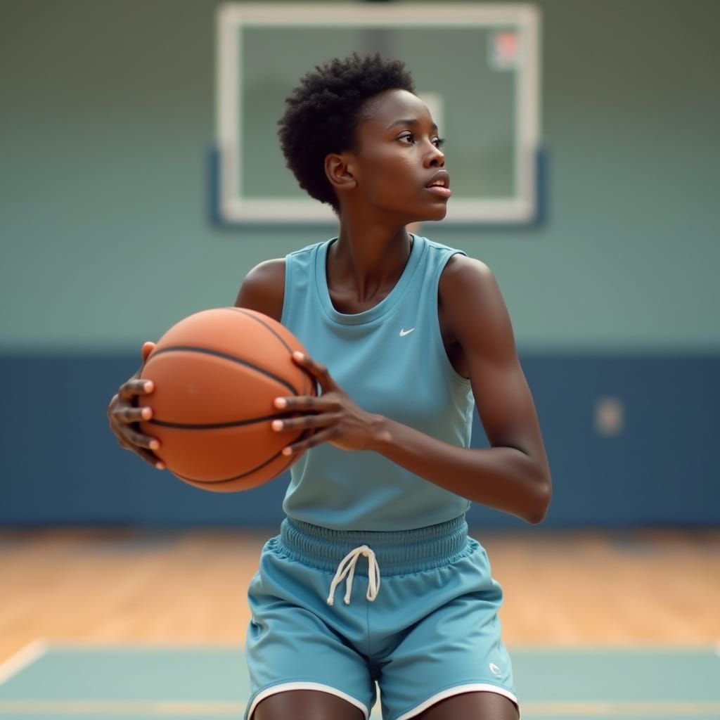 Photorealistic Portrait of Carla Jones Preparing Free Throw