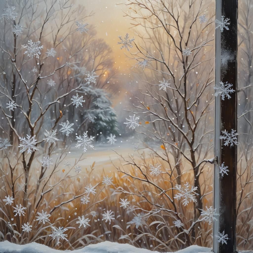 Impressionist Oil Painting of First Snowfall