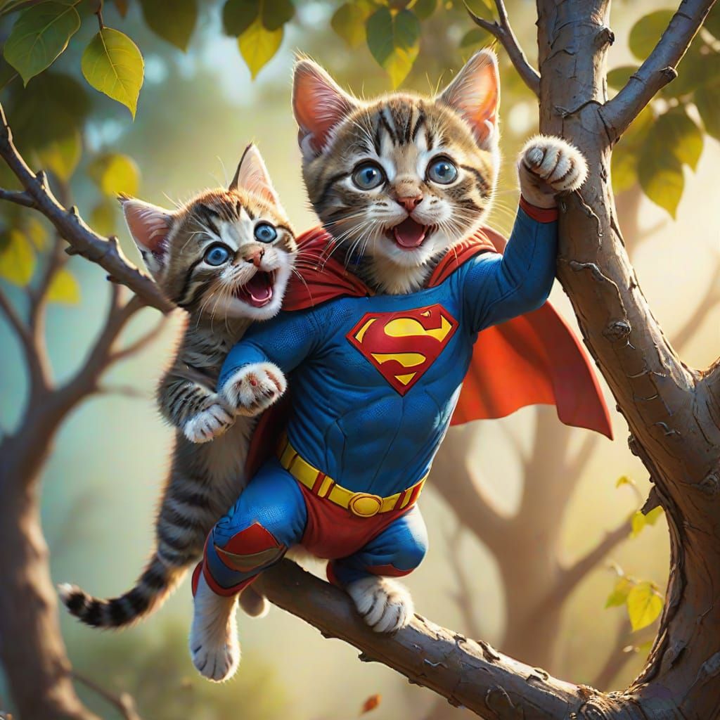 Hyperrealistic Superdad Kitten Rescue