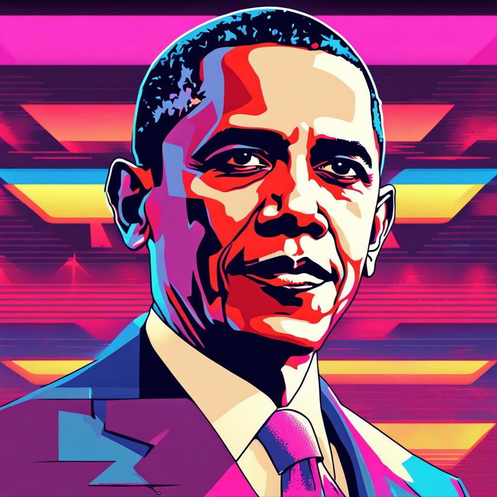 Barack Obama in Synthwave Neon Style