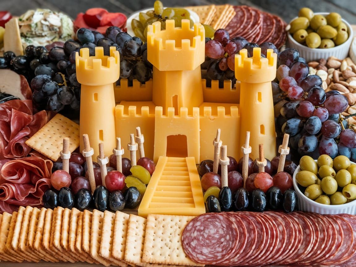 Cheddar Cheese Castle on Charcuterie Board