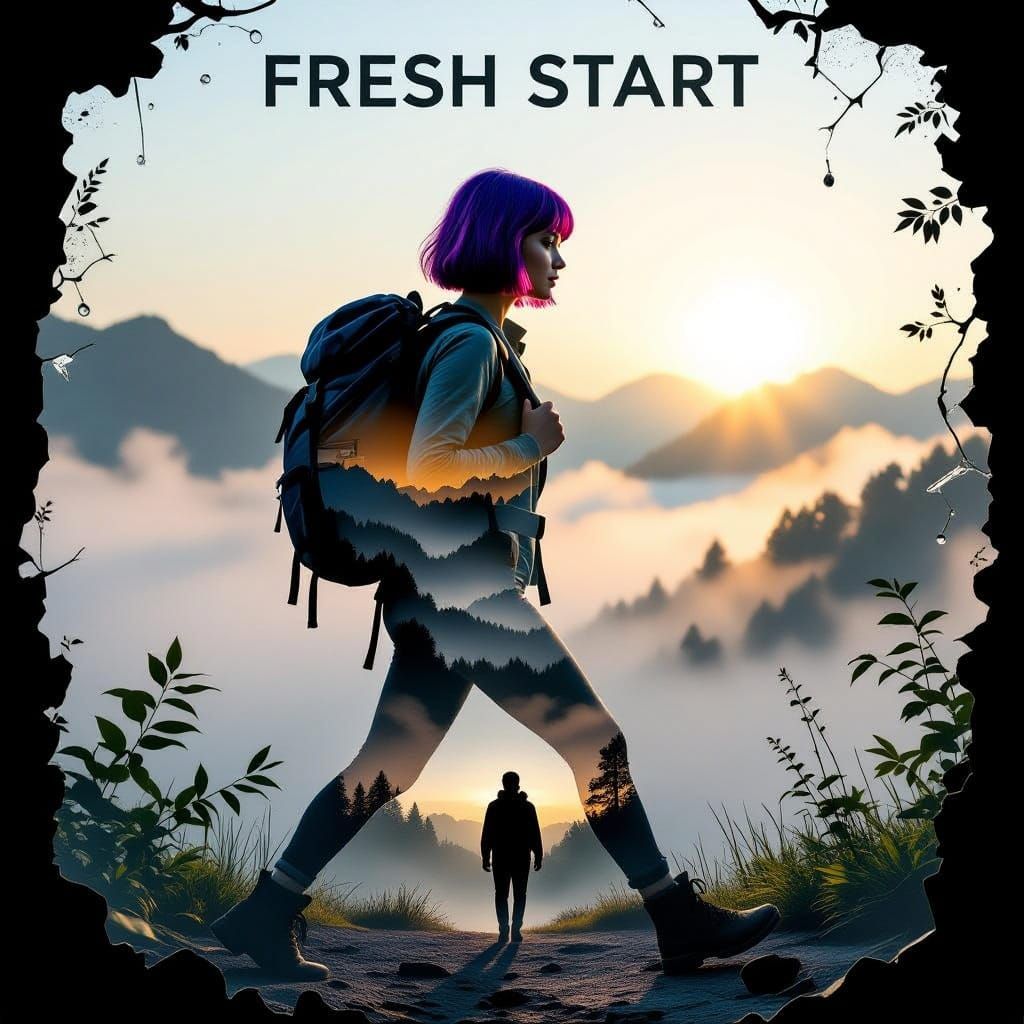 Woman's Determined Fresh Start Cinematic Double Exposure