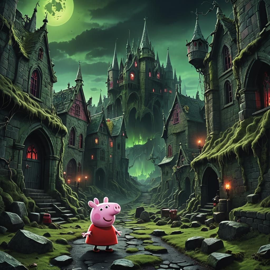 Peppa Pig as Gothic Killer: Dark Fantasy Art
