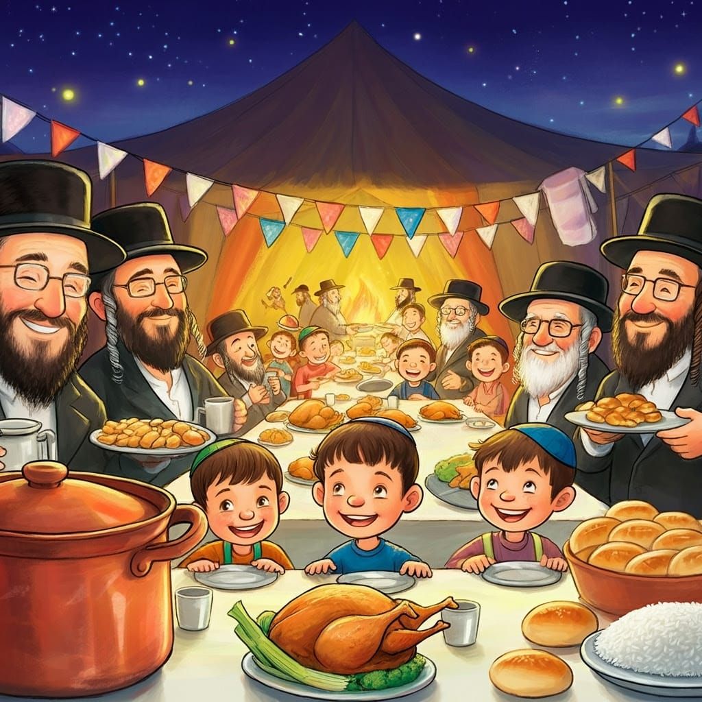 Joyful Children's Book Scene of a Happy Shabbat Celebration
