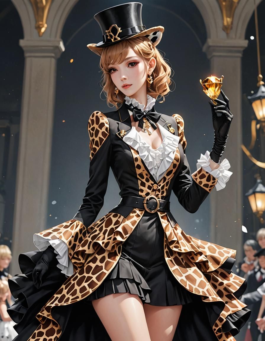 Giraffe Print Ringmaster Dress in 3D Anime Art